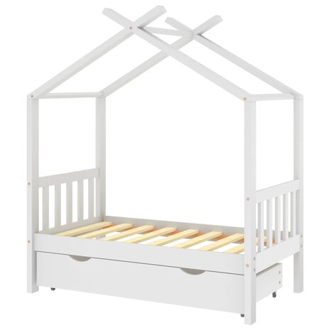 Kinderbedframe met lade massief grenenhout 70x140 cm wit 2