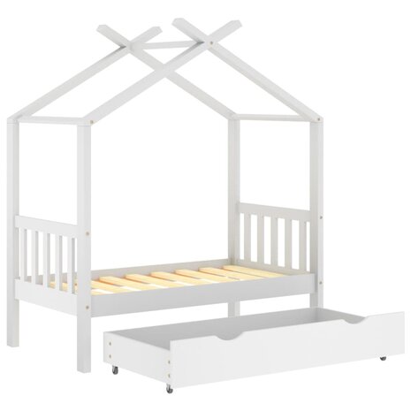 Kinderbedframe met lade massief grenenhout 70x140 cm wit 5