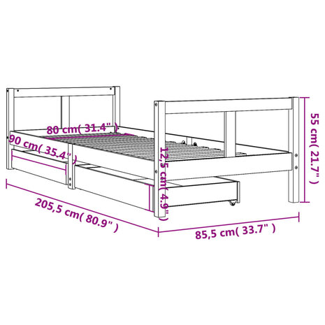 Kinderbedframe met lades 80x200 cm massief grenenhout 10