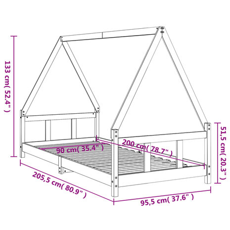 Kinderbedframe 90x200 cm massief grenenhout 9