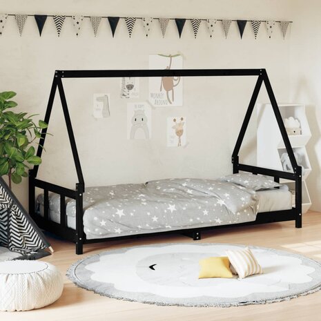 Kinderbedframe 90x200 cm massief grenenhout zwart 1