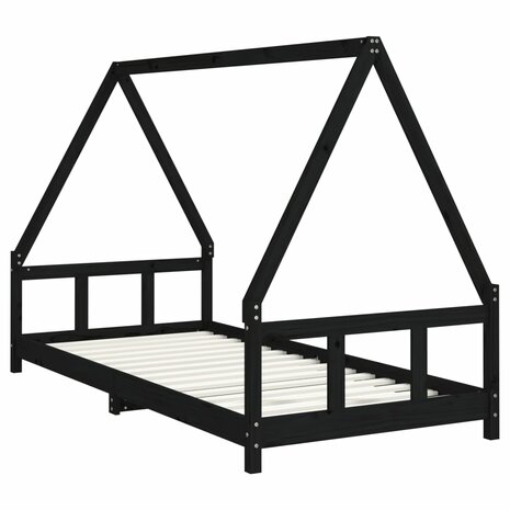 Kinderbedframe 90x200 cm massief grenenhout zwart 3