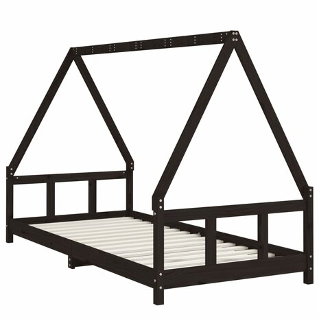 Kinderbedframe 90x200 cm massief grenenhout zwart 6