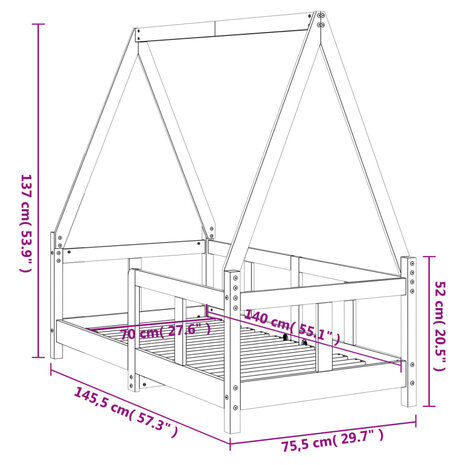 Kinderbedframe 70x140 cm massief grenenhout 10