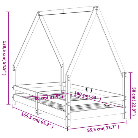 Kinderbedframe 80x160 cm massief grenenhout zwart 8