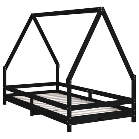 Kinderbedframe 90x190 cm massief grenenhout zwart 6