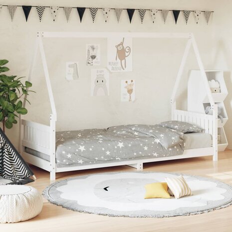 Kinderbedframe 80x200 cm massief grenenhout wit 1