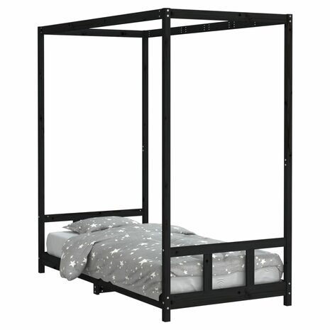 Kinderbedframe 90x190 cm massief grenenhout zwart 2