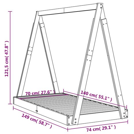 Kinderbedframe 70x140 cm massief grenenhout wit 9