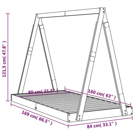 Kinderbedframe 80x160 cm massief grenenhout wit 9