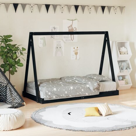 Kinderbedframe 80x160 cm massief grenenhout zwart 1