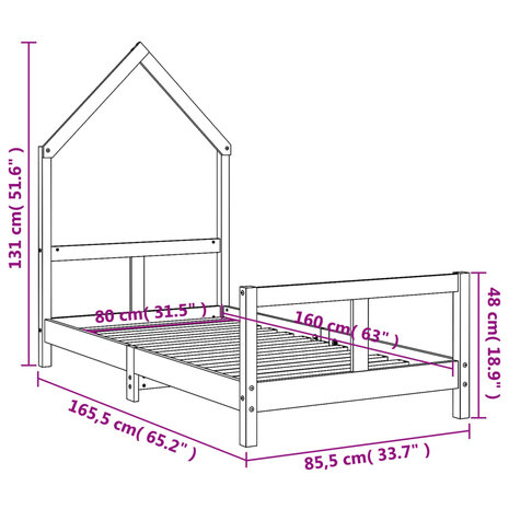 Kinderbedframe 80x160 cm massief grenenhout zwart 9