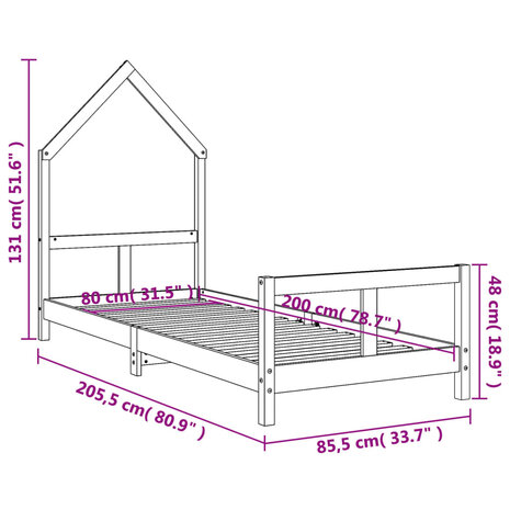 Kinderbedframe 80x200 cm massief grenenhout wit 9