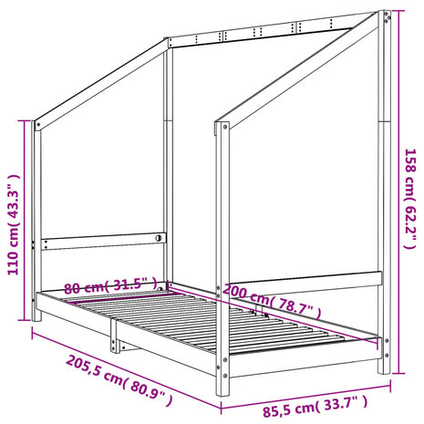 Kinderbedframe 80x200 cm massief grenenhout wit 9