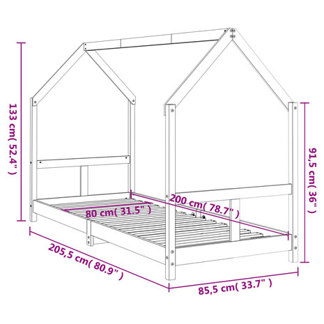 Kinderbedframe 80x200 cm massief grenenhout wit 9