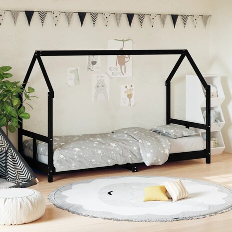 Kinderbedframe 80x200 cm massief grenenhout zwart 1