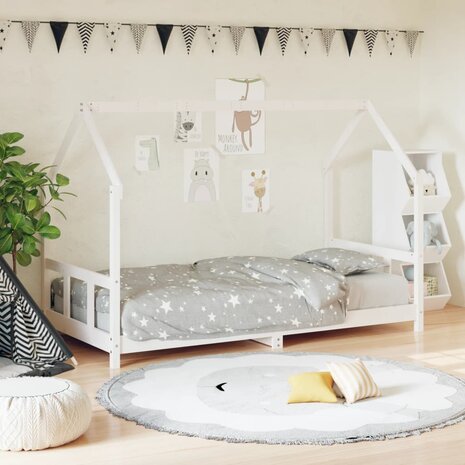 Kinderbedframe 90x200 cm massief grenenhout wit 1