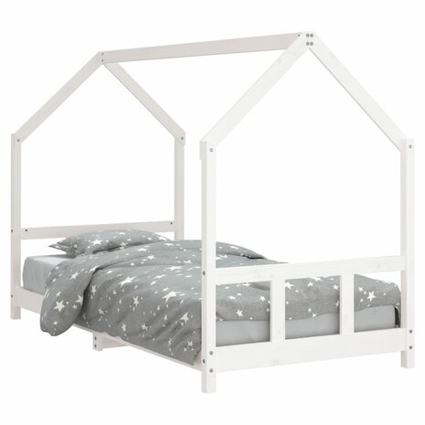 Kinderbedframe 90x200 cm massief grenenhout wit 2