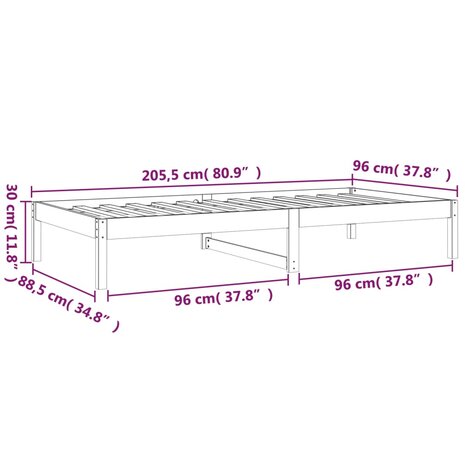 Slaapbank 90x200 cm massief grenenhout grijs 11