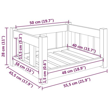 Hondenmand 55,5x45,5x28 cm massief grenenhout 7