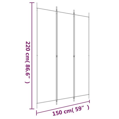 Kamerscherm met 3 panelen 150x220 cm stof wit 8