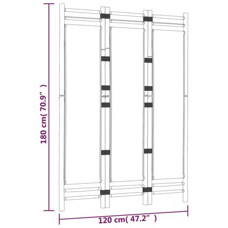 Kamerscherm 3-panelen inklapbaar 120 cm bamboe en canvas 9