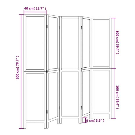 Kamerscherm met 5 panelen massief paulowniahout wit 8