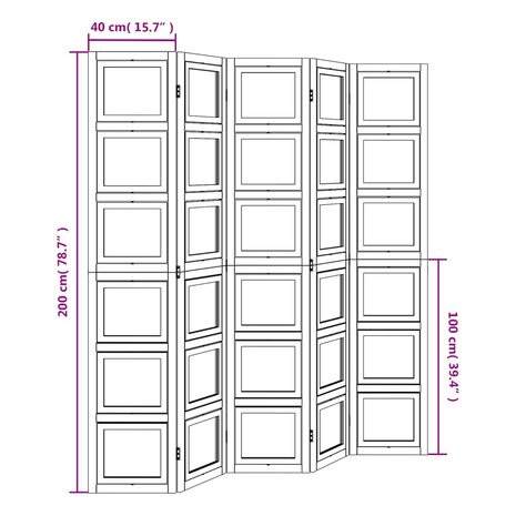 Kamerscherm met 5 panelen massief paulowniahout wit 9