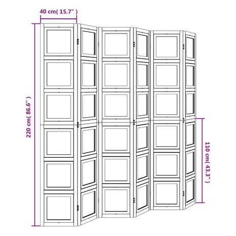 Kamerscherm met 6 panelen massief paulowniahout wit 9