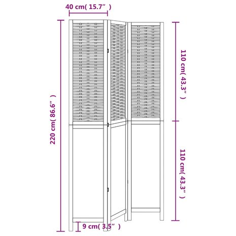 Kamerscherm met 3 panelen massief paulowniahout donkerbruin 8