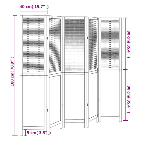 Kamerscherm met 5 panelen massief paulowniahout donkerbruin 8