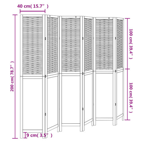 Kamerscherm met 6 panelen massief paulowniahout wit 8