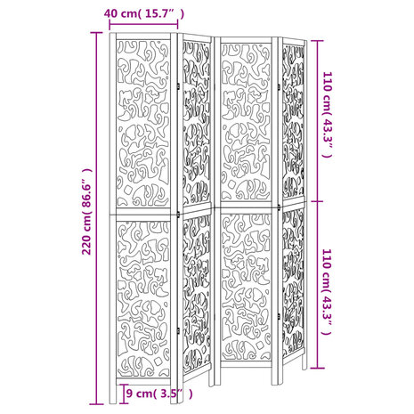 Kamerscherm met 4 panelen massief paulowniahout wit 8
