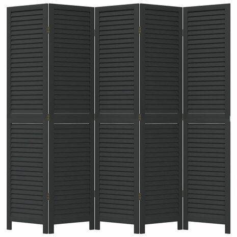 Kamerscherm met 5 panelen massief paulowniahout zwart 4