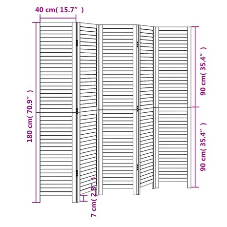 Kamerscherm met 5 panelen massief paulowniahout zwart 8