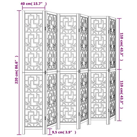 Kamerscherm met 6 panelen massief paulowniahout bruin 8