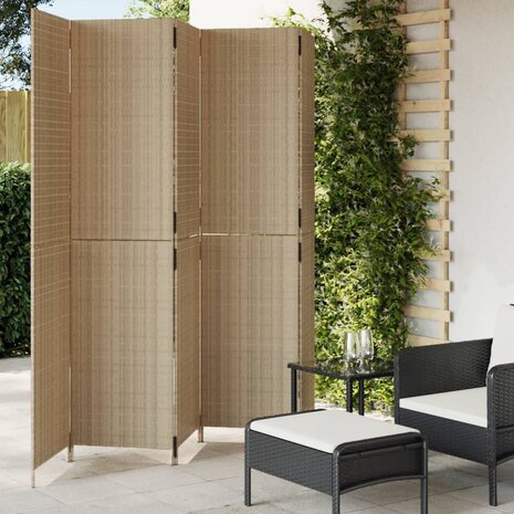 Kamerscherm 5 panelen poly rattan beige 1