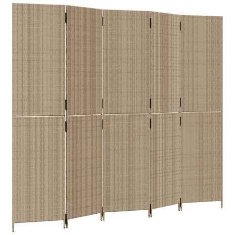 Kamerscherm 5 panelen poly rattan beige 2