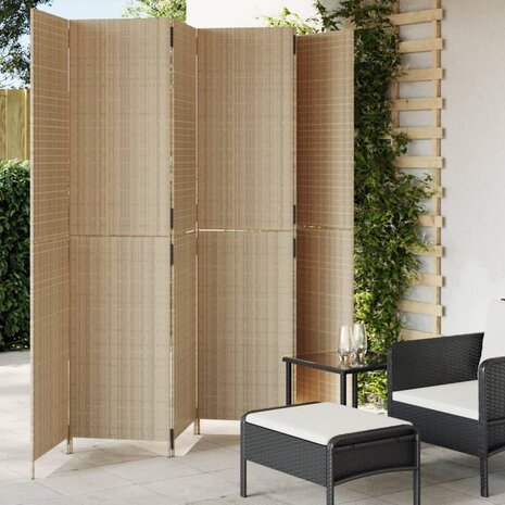 Kamerscherm 6 panelen poly rattan beige 1