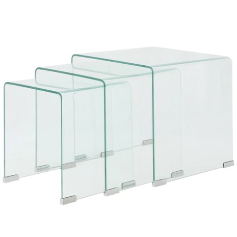 Bijzettafel set 3-dlg transparant gehard glas 1