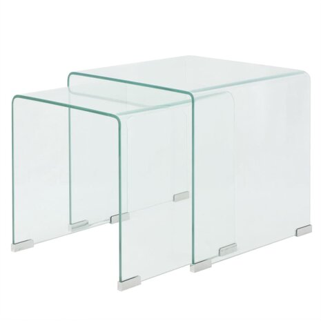 Bijzettafel set 2-dlg transparant gehard glas 1