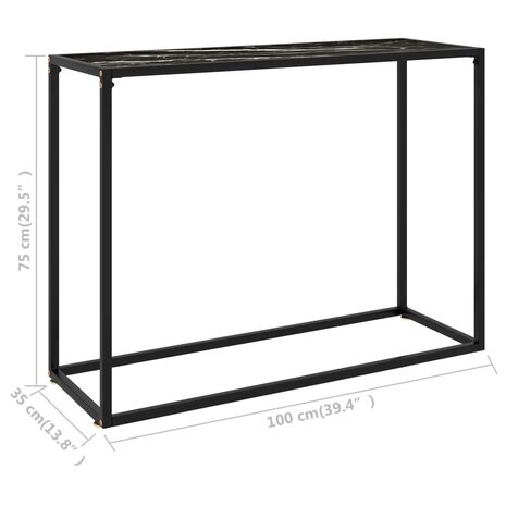 Wandtafel 100x35x75 cm gehard glas zwart 6