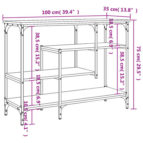 Wandtafel met schappen 100x35x75 cm sonoma eikenkleurig 9