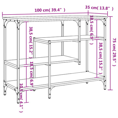 Wandtafel met schappen 100x35x75 cm gerookt eikenkleurig 9