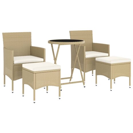 5-delige Bistroset poly rattan en gehard glas beige 3