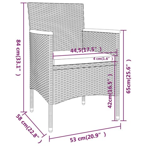 5-delige Bistroset poly rattan en gehard glas zwart 9