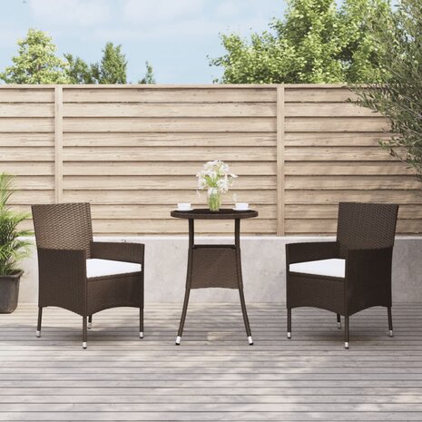 3-delige Bistroset met kussens poly rattan bruin 1