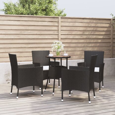 5-delige Bistroset met kussens poly rattan zwart 1