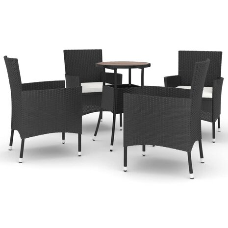 5-delige Bistroset met kussens poly rattan zwart 2