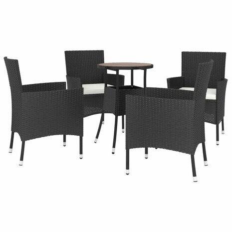 5-delige Bistroset met kussens poly rattan zwart 3